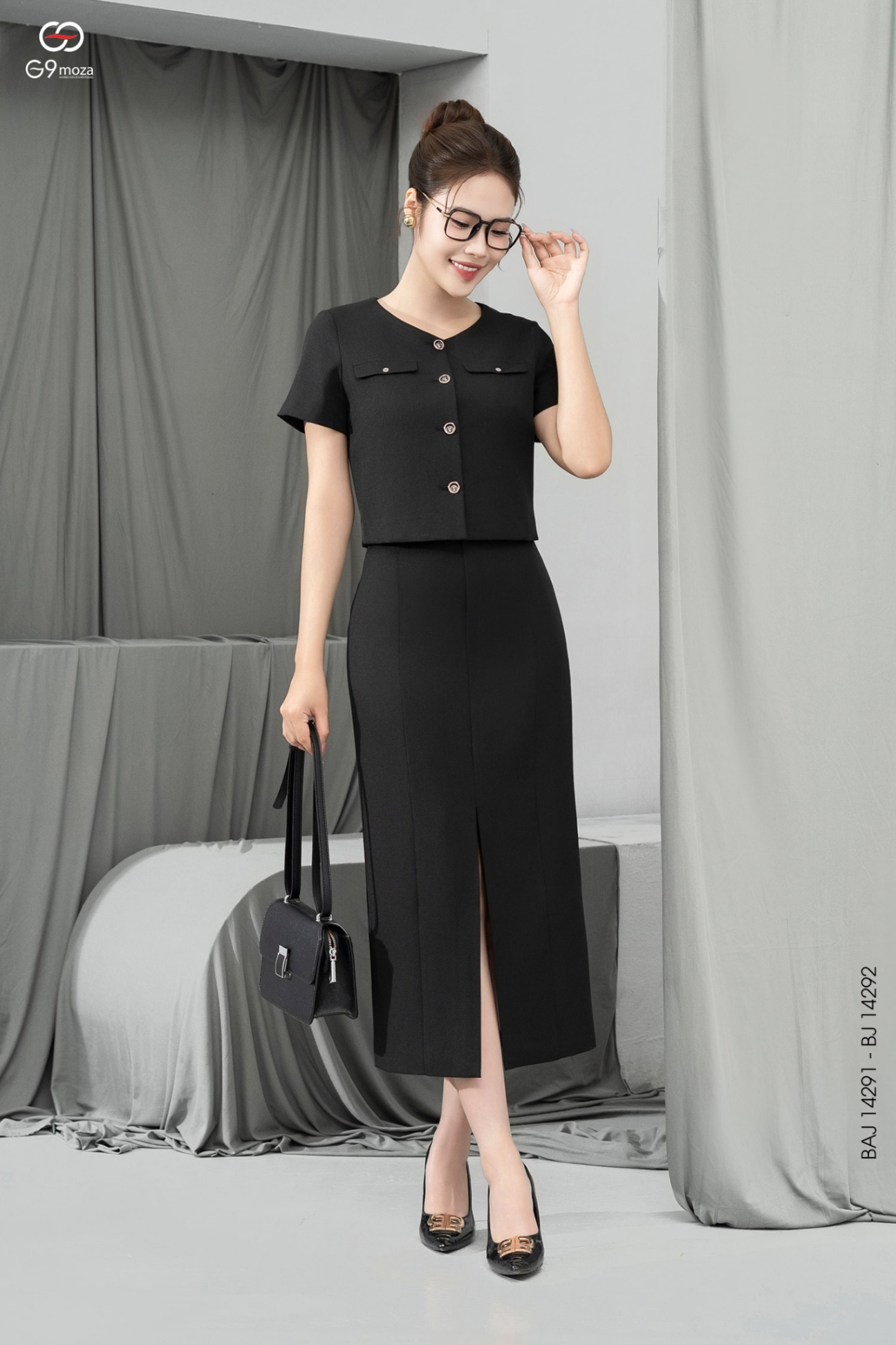 Chân váy midi dáng dài xẻ tà 25S12BJ14292-1