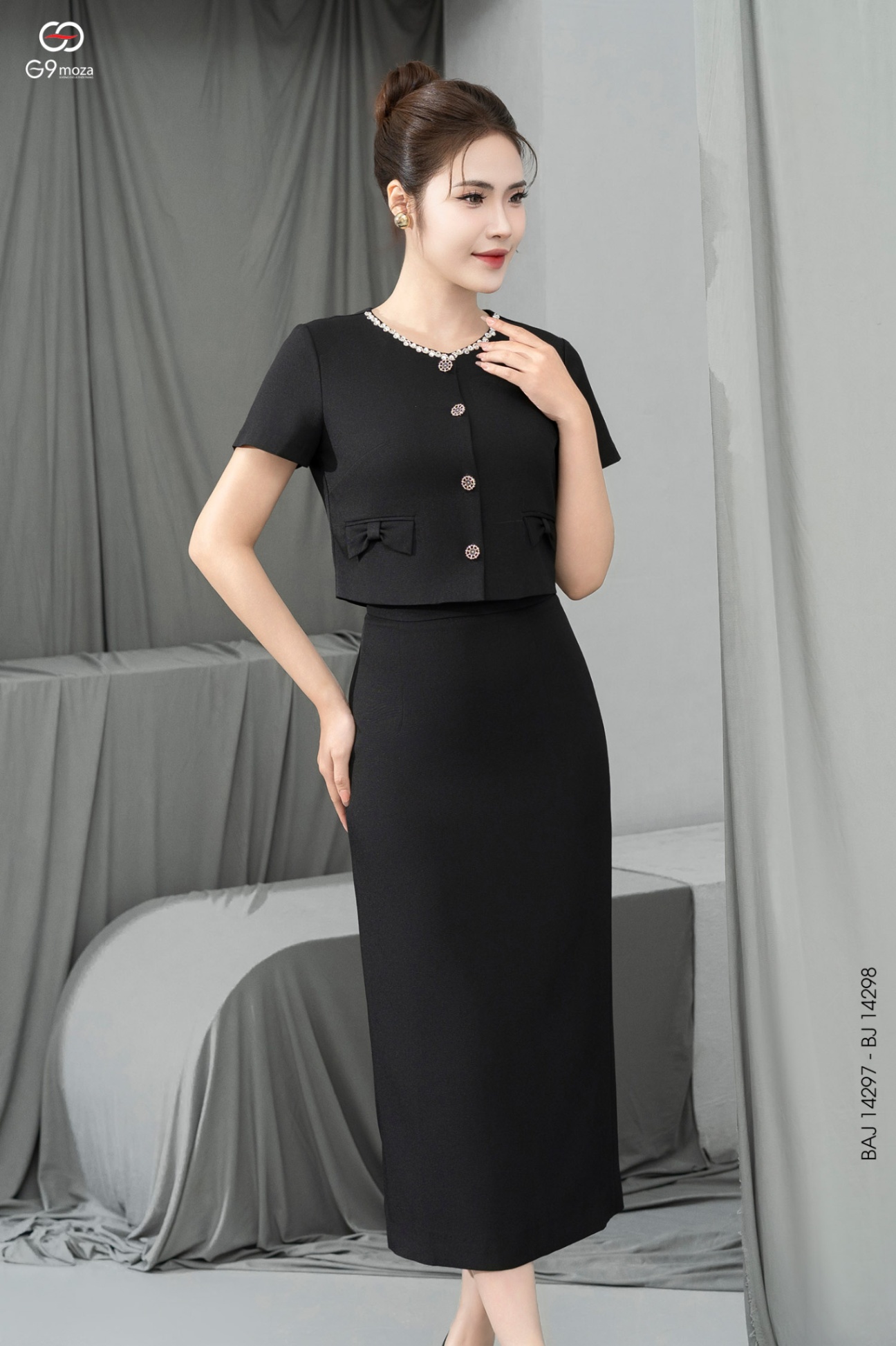 Chân váy midi dáng ôm xẻ tà sau 25S16BJ14298-2