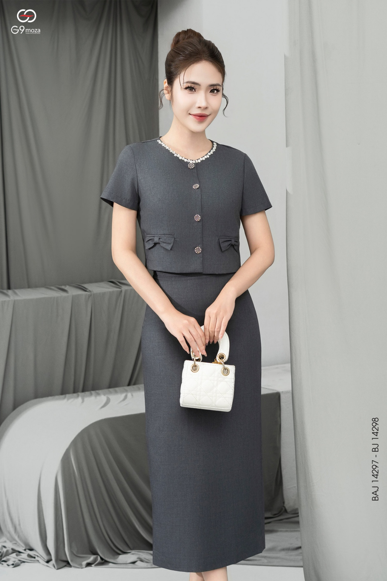 Chân váy midi dáng ôm xẻ tà sau 25S16BJ14298-1