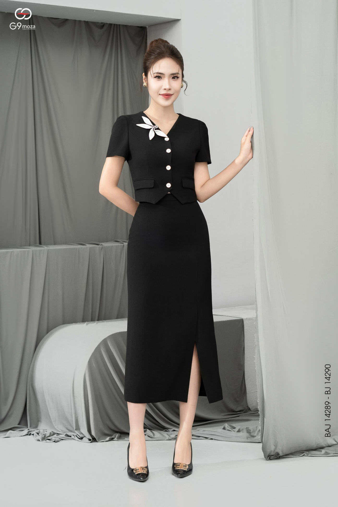 Chân váy midi dáng ôm xẻ tà 25S11BJ14290-2