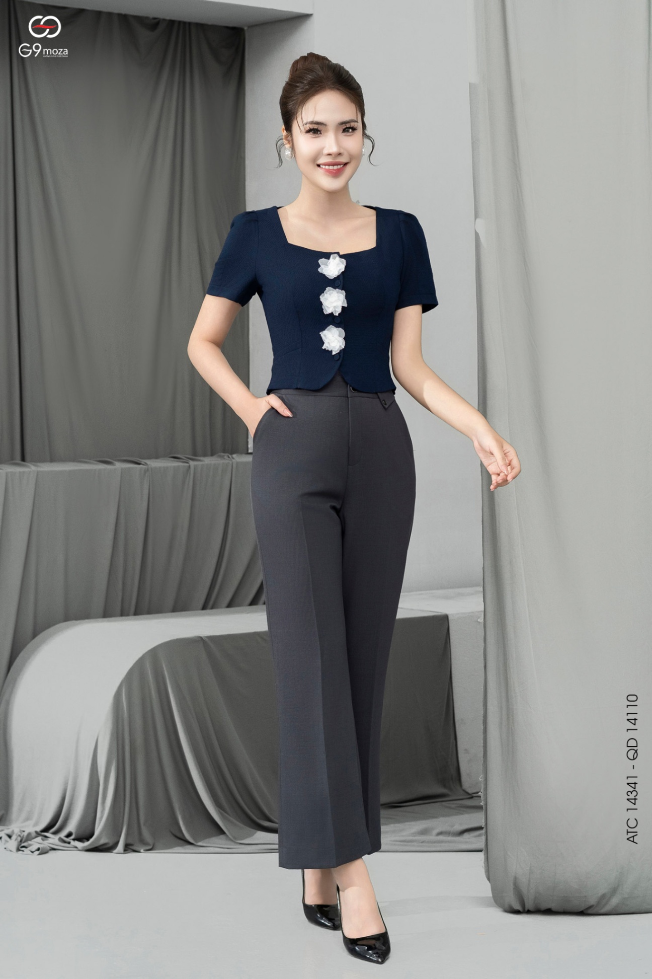 Áo sơ mi tay cộc dáng croptop 25S57ATCCR14341-1