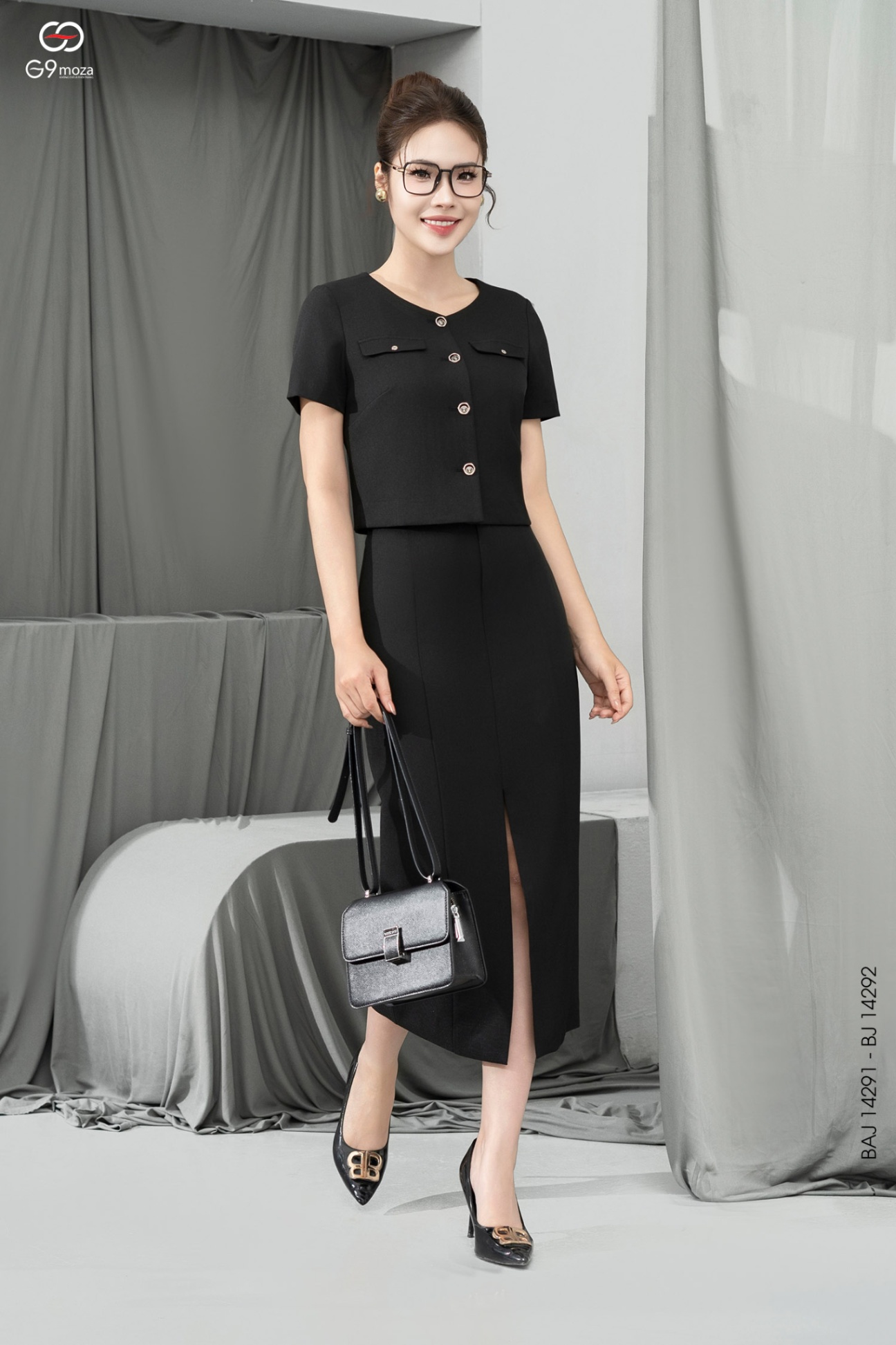 Chân váy midi dáng dài xẻ tà 25S12BJ14292-1
