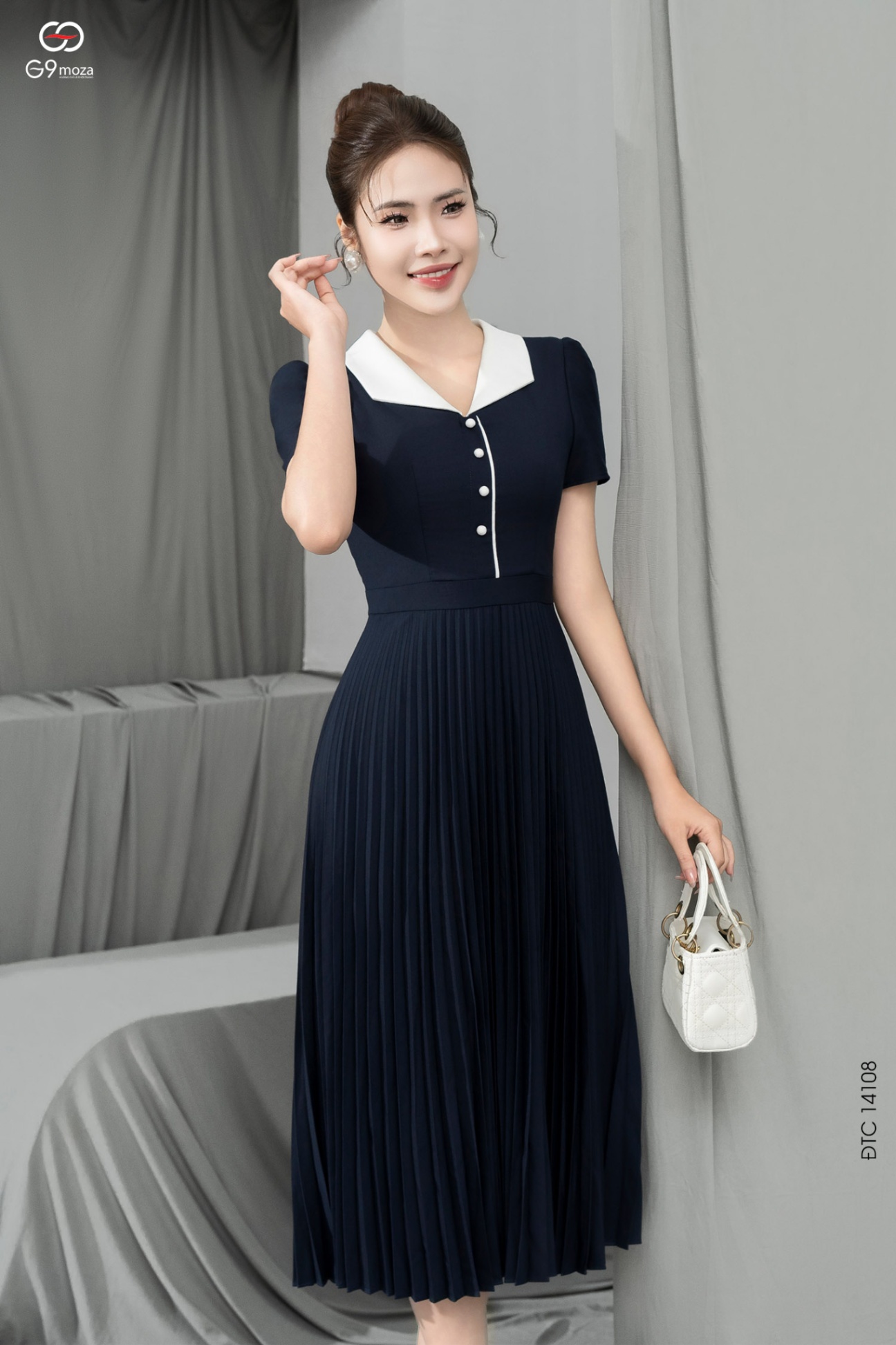 Đầm xếp ly tay ngắn 25S17ĐTCS14108-1