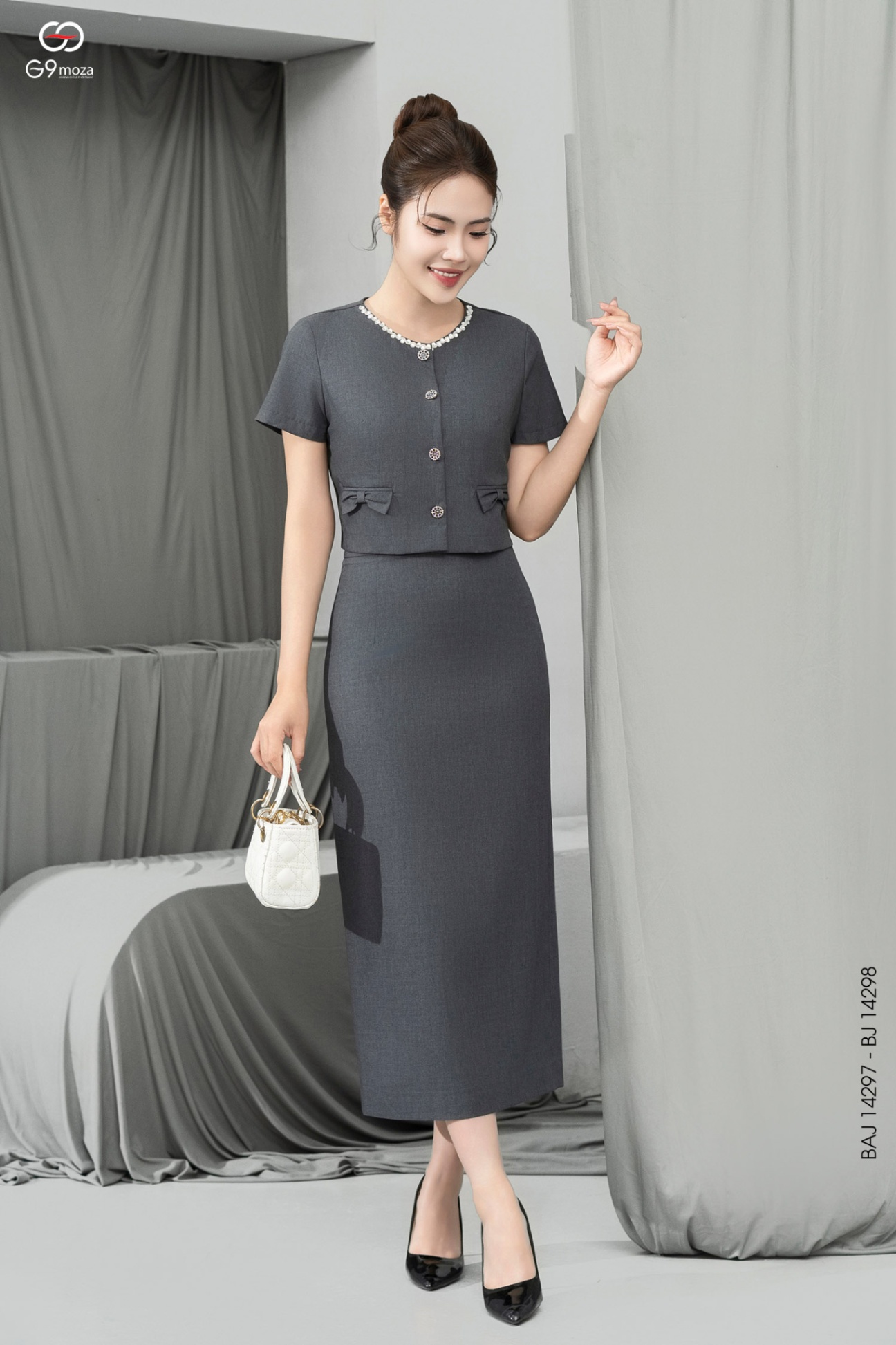 Chân váy midi dáng ôm xẻ tà sau 25S16BJ14298-1