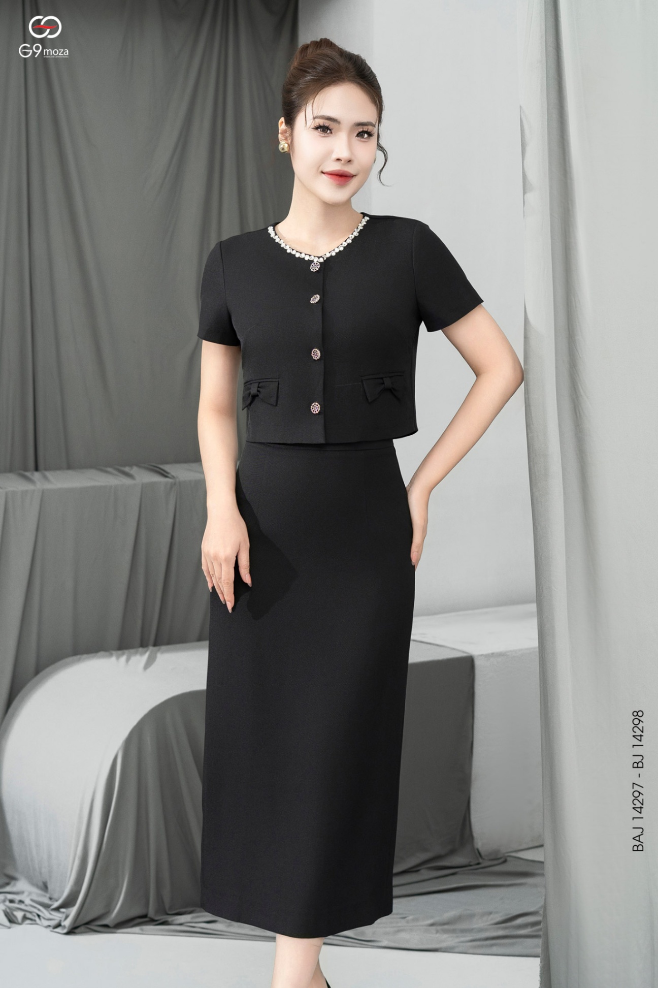 Chân váy midi dáng ôm xẻ tà sau 25S16BJ14298-2