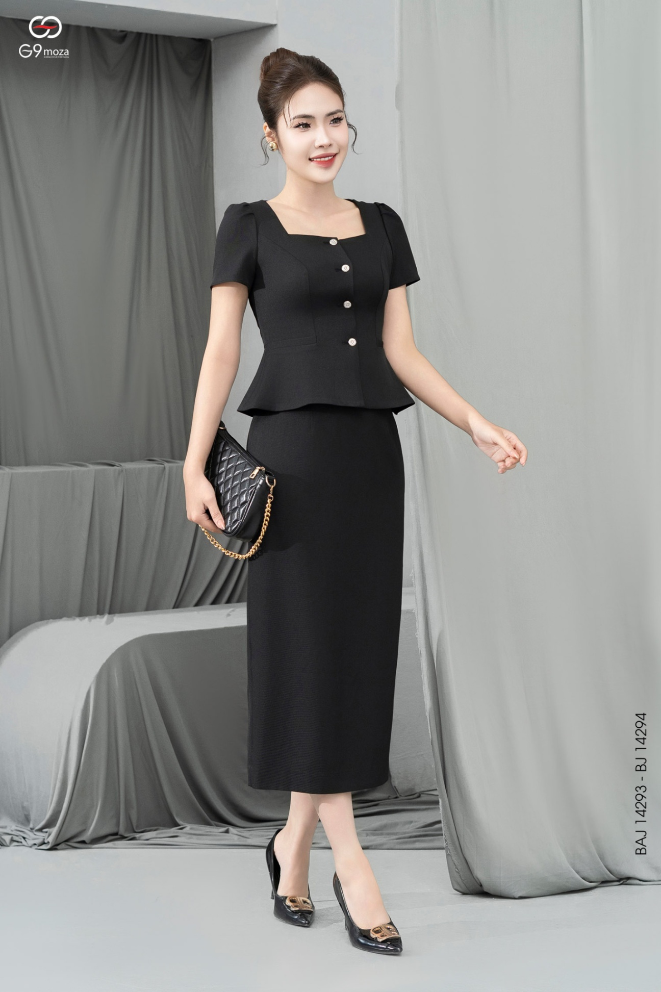 Chân váy midi dáng ôm xẻ tà sau 25S57BJ14294-2