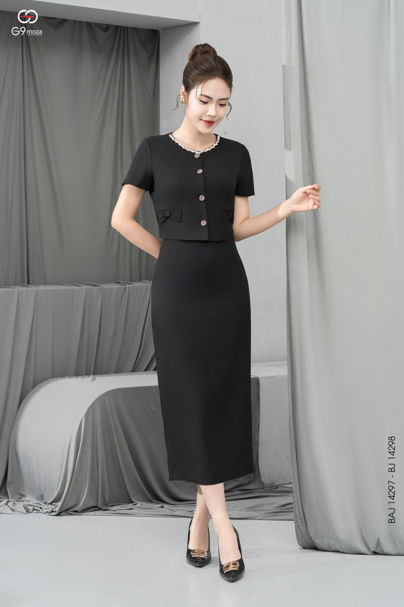Chân váy midi dáng ôm xẻ tà sau 25S16BJ14298-2