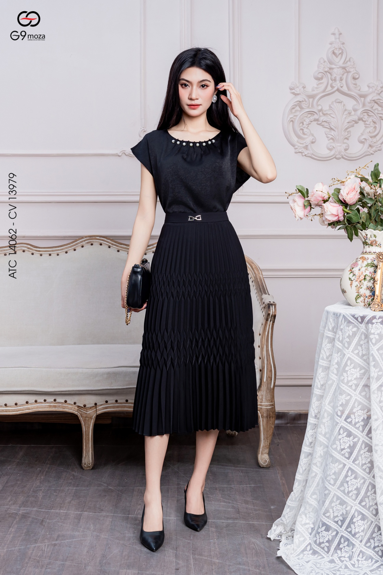 Chân váy xếp ly 25S16CVDN13979L2-1