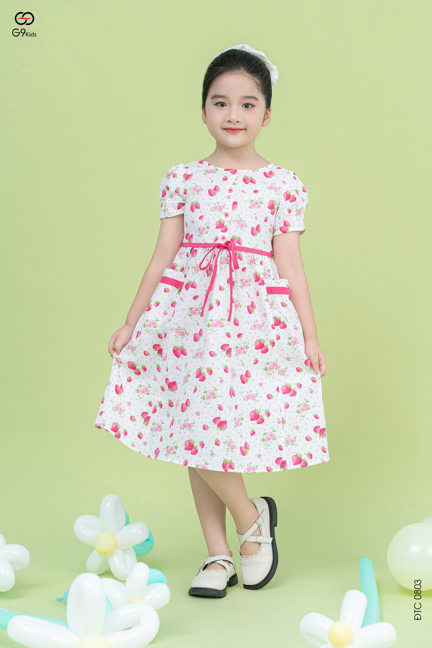 Váy tay cộc cho bé gái họa tiết hoa phối nơ chất liệu thô hàn 25S17BĐTC0803-1