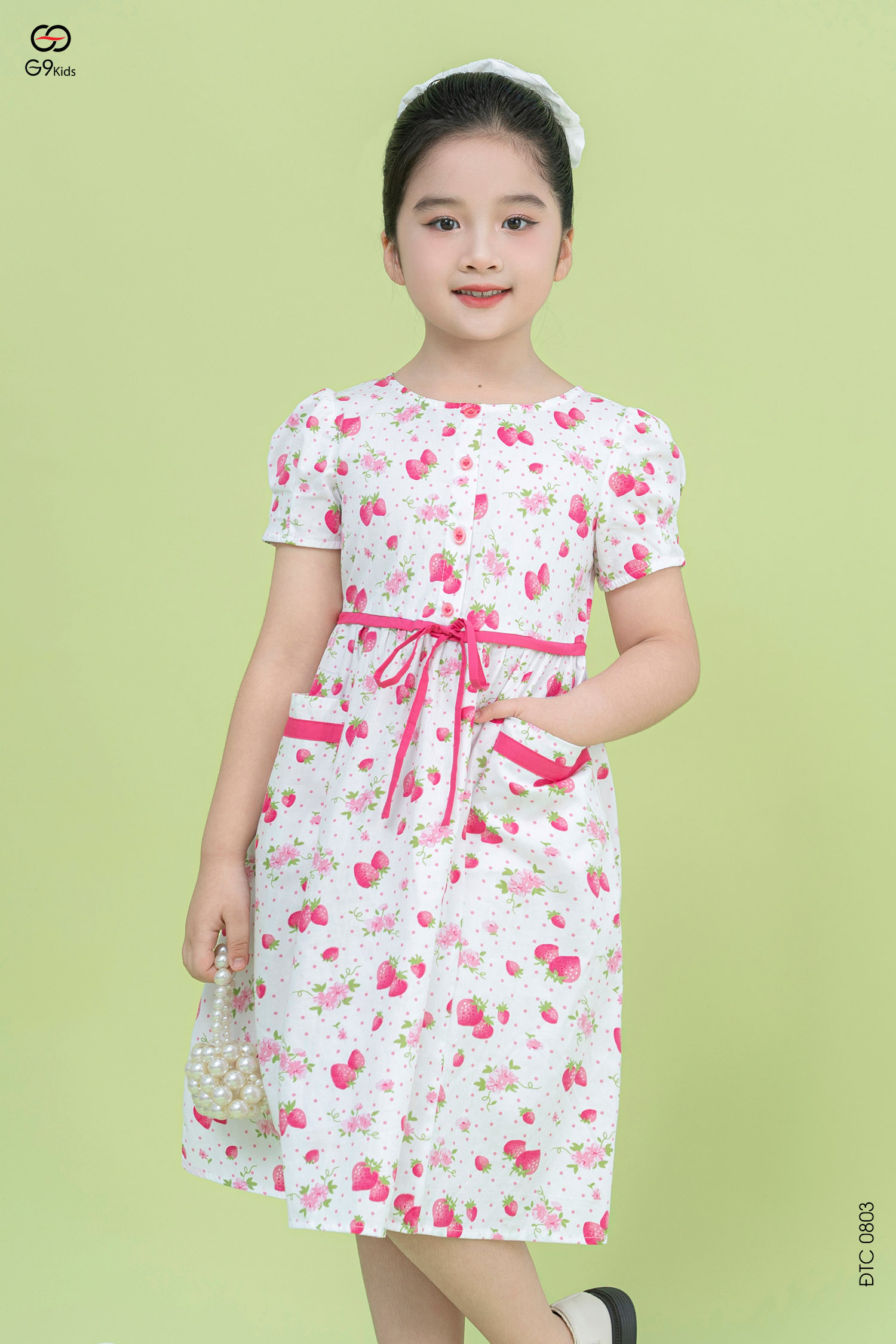 Váy tay cộc cho bé gái họa tiết hoa phối nơ chất liệu thô hàn 25S17BĐTC0803-1
