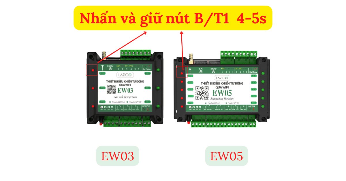 Nhấn giữ nút trên mặt hộp 4-5s