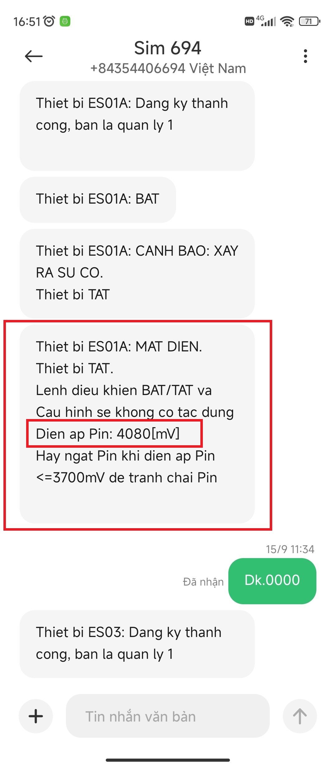 Pin ở mức bình thường 4000[mV]