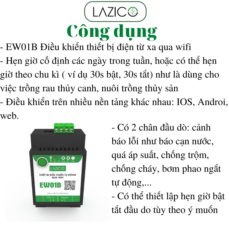 EW01B - Bộ điều khiển từ xa qua wifi 1 kênh công suất 1500w, giám sát từ xa