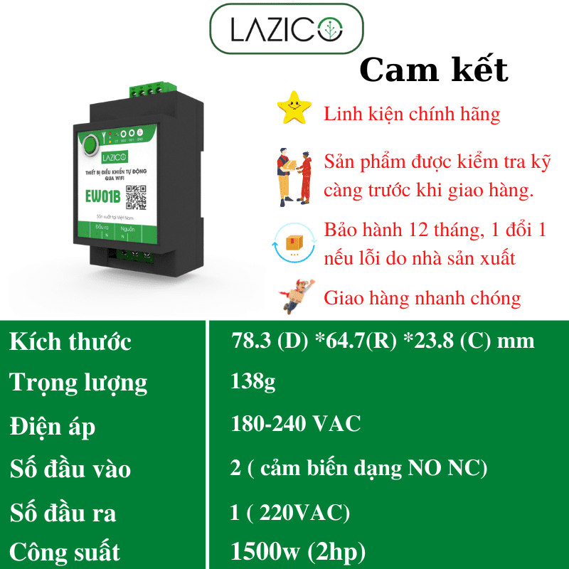 EW01B - Bộ điều khiển từ xa qua wifi 1 kênh công suất 1500w, giám sát từ xa