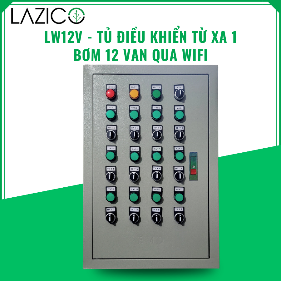 LW12V - Tủ điều khiển từ xa qua wifi 1 bơm chia 12 van điện từ (24VDC, 220VAC)  Bơm 3hp 1 pha