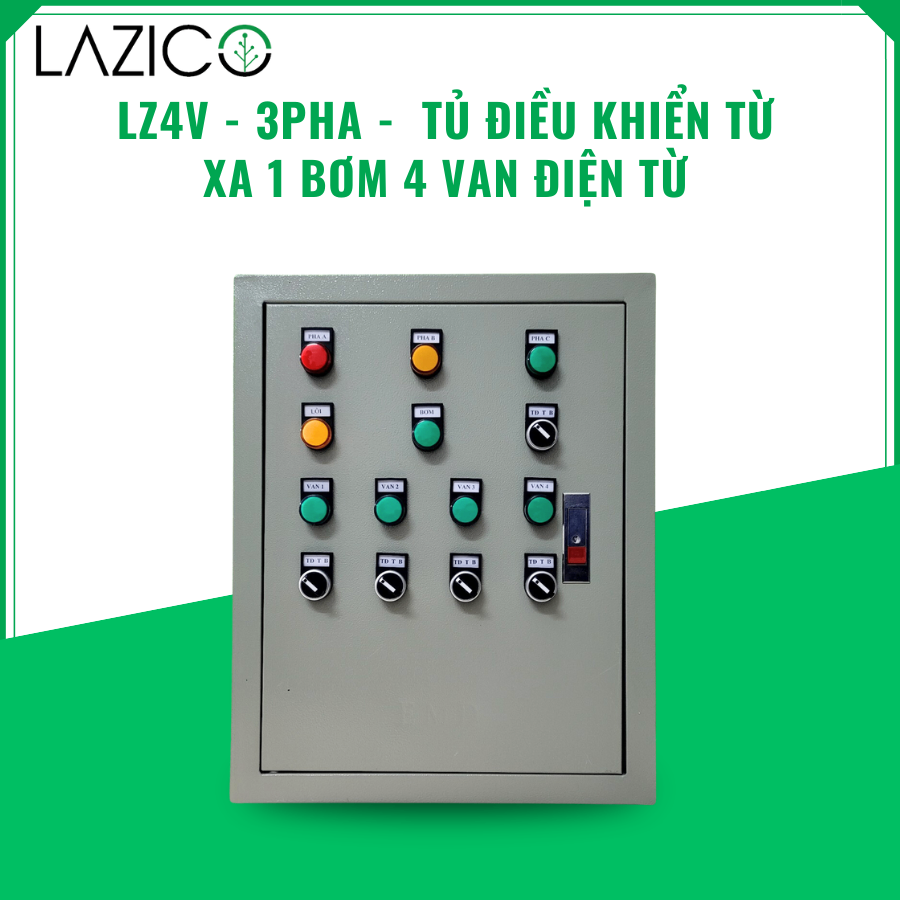 Tủ LZ4V-3PHA- Tủ điều khiển từ xa qua SIM 1 bơm 3 pha 4 van điện từ