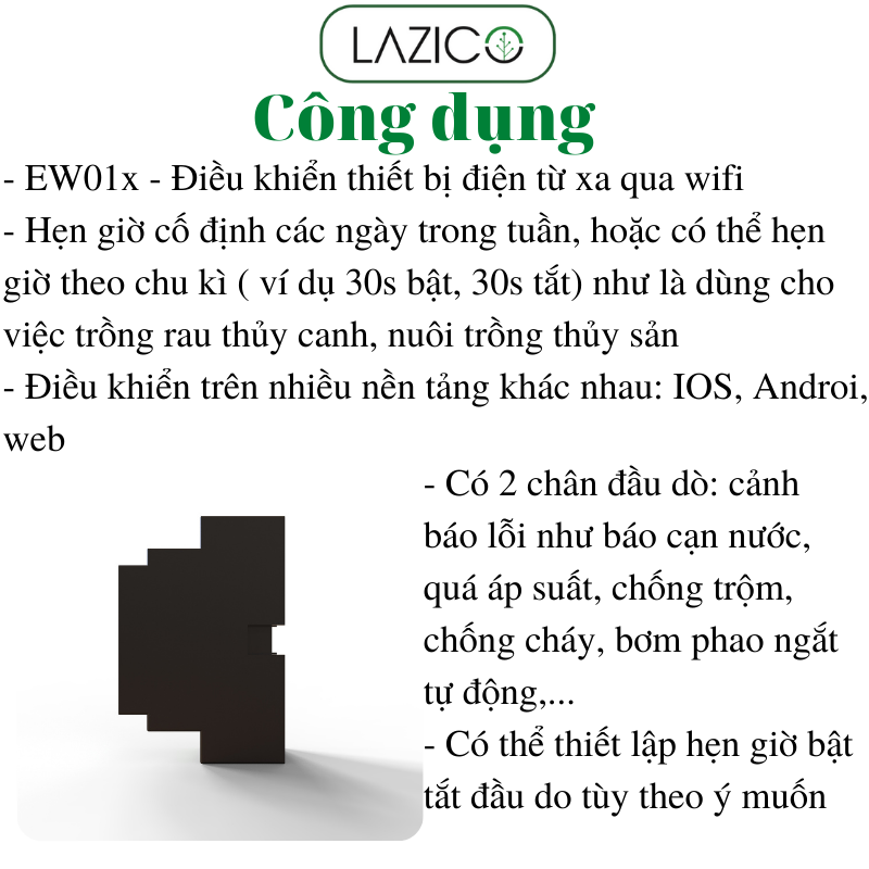 EW01x- Bộ điều khiển từ xa qua Wifi 1 kênh có tích hợp đầu dò giám sát sự cố