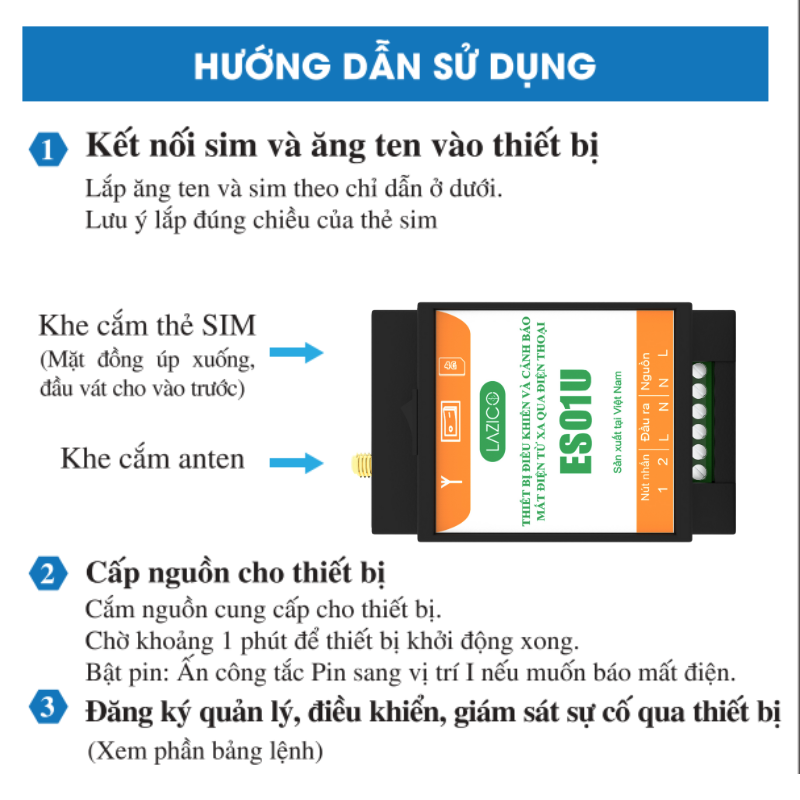 ES01U - Thiết bị cảnh báo mất điện và điều khiển từ xa qua điện thoại