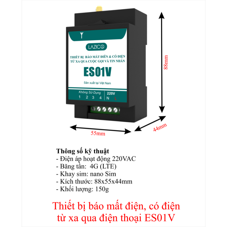 ES01V - THIẾT BỊ CẢNH BÁO MẤT ĐIỆN VÀ CÓ ĐIỆN 1PHA - 220VAC TỪ XA QUA ĐIỆN THOẠI