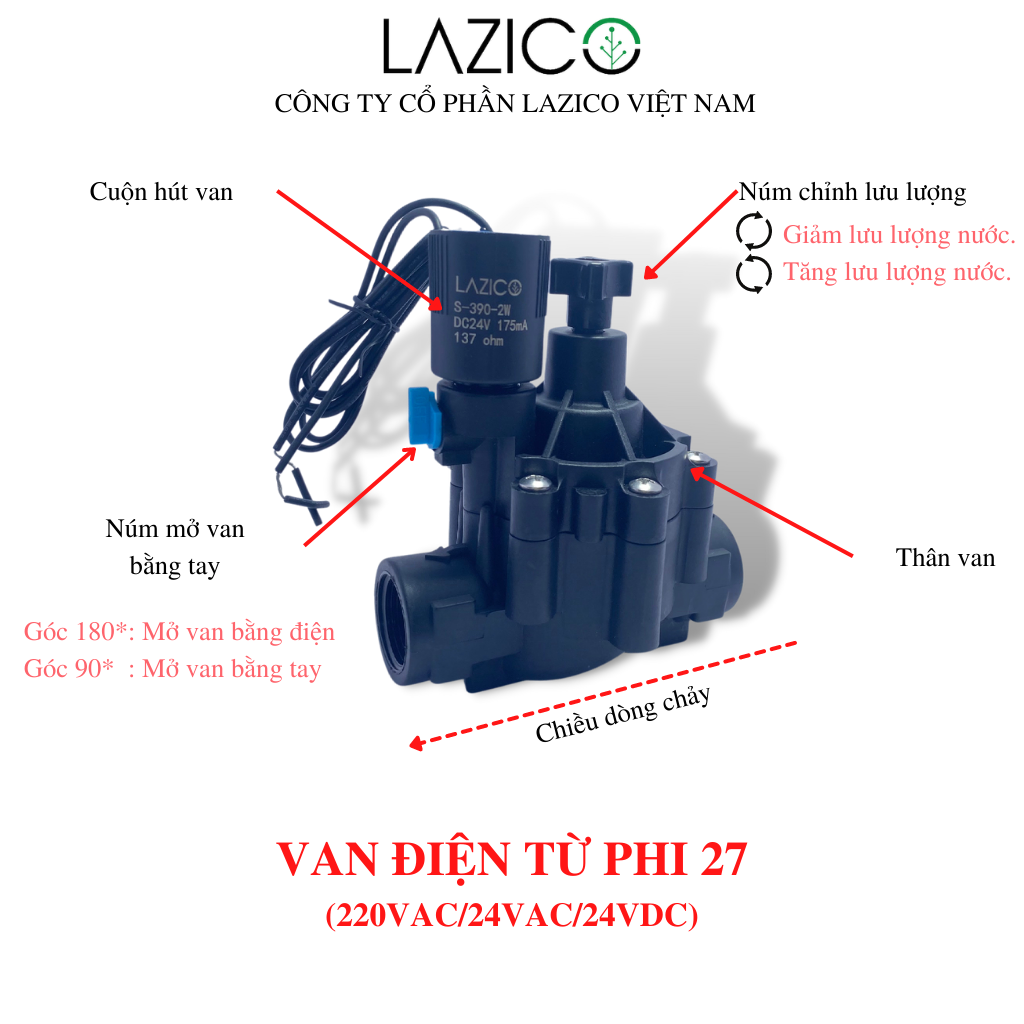 VT27-Van điện từ dùng cho tưới tiêu- Đường kính 27- Điện áp 24VDC