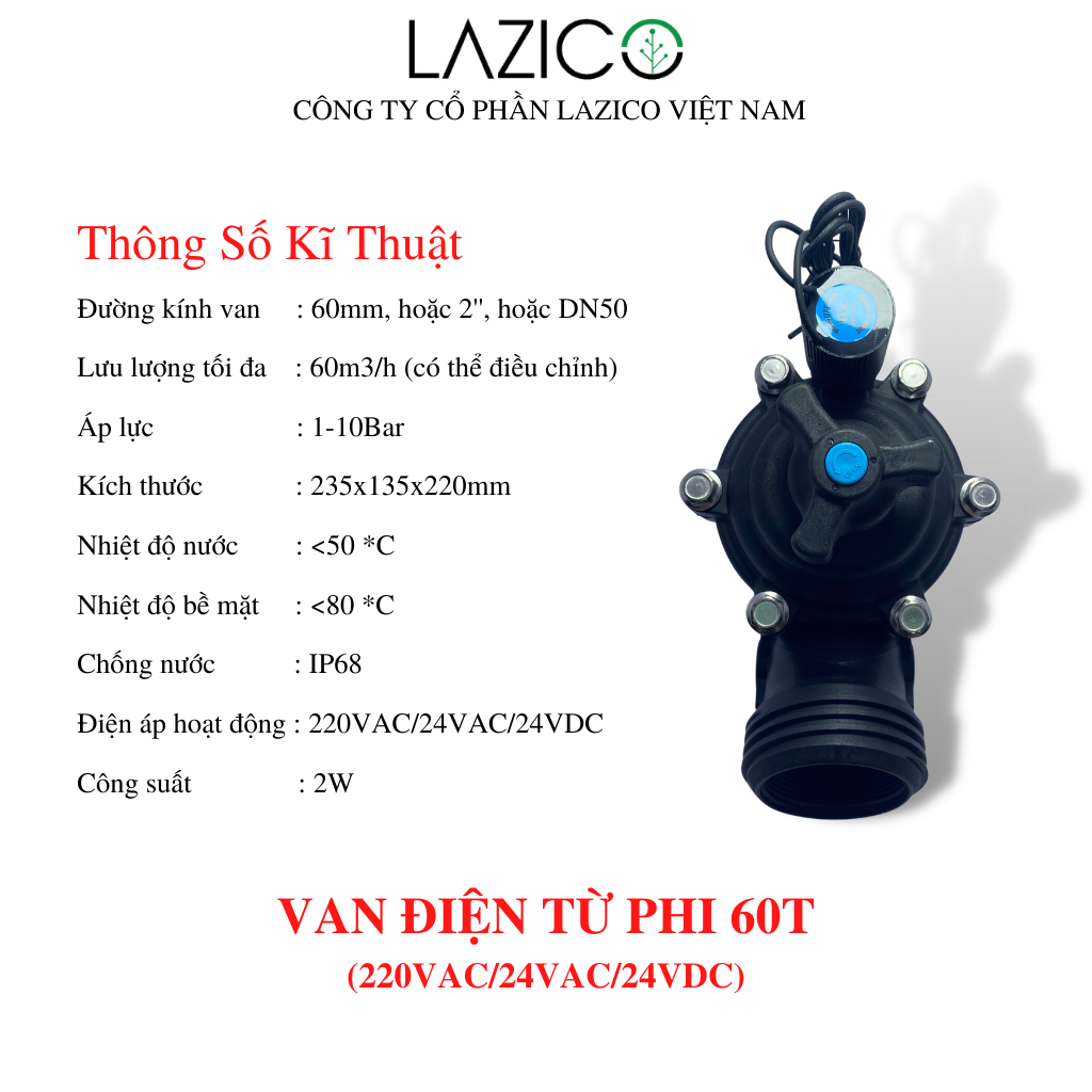 VT60T - Van điện từ 60T 24VDC lưu lượng nước 60m3/h thay thế van điện từ phi 90