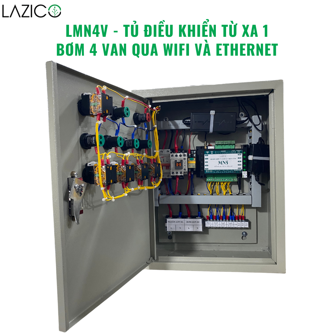 LMN4V - TỦ ĐIỀU KHIỂN TỪ XA QUA WIFI VÀ ETHERNET 1 BƠM 4 VAN ĐIỆN TỪ