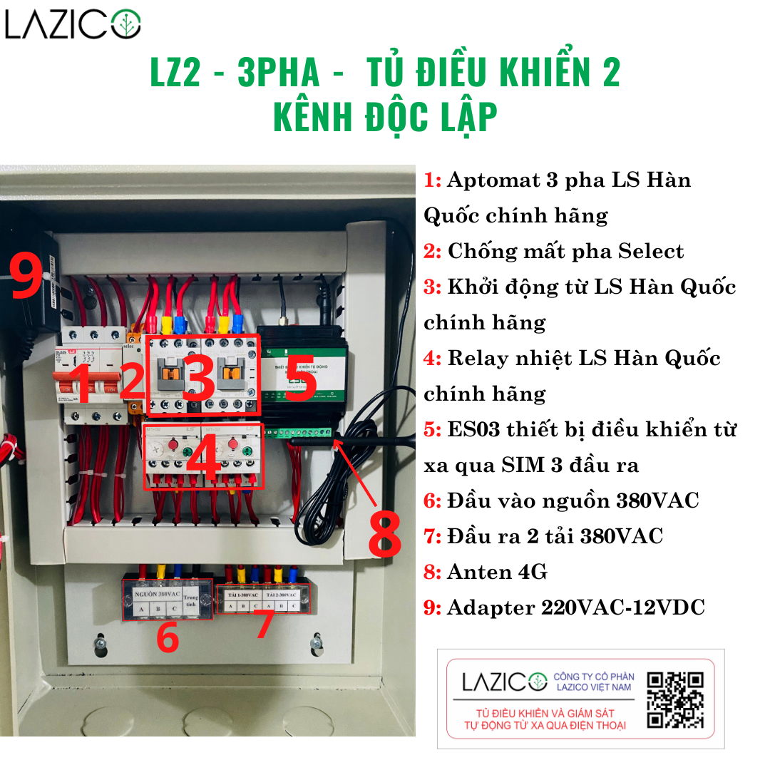 LZ2-3Pha- Tủ điều khiển từ xa qua điện thoại 2 thiết bị 3 pha công suất lớn