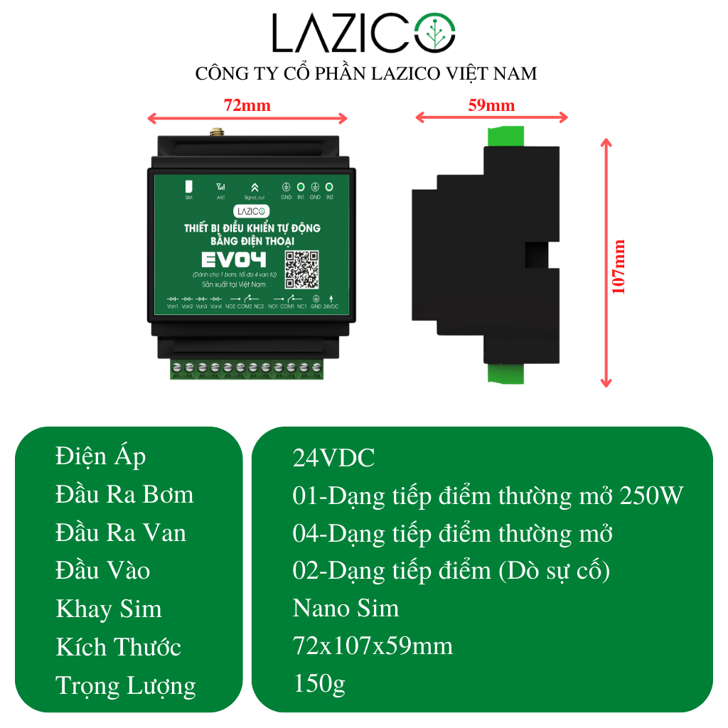 EV04- Thiết bị điều khiển tự động bằng điện thoại 1 bơm 4 van từ