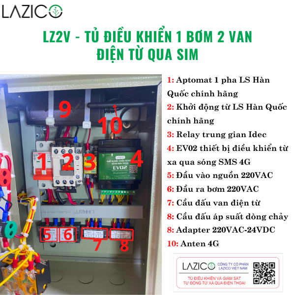 LZ2V - Tủ điều khiển từ xa 1 bơm 1 pha 2 van từ