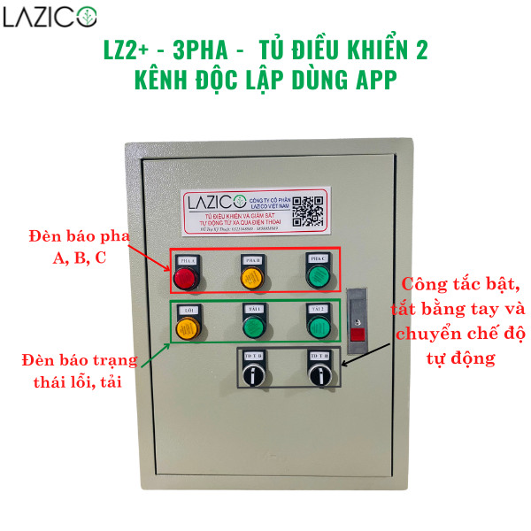 LZ2+3Pha- Tủ điều khiển từ xa qua điện thoại(có app) 2 thiết bị 3 pha công suất lớn