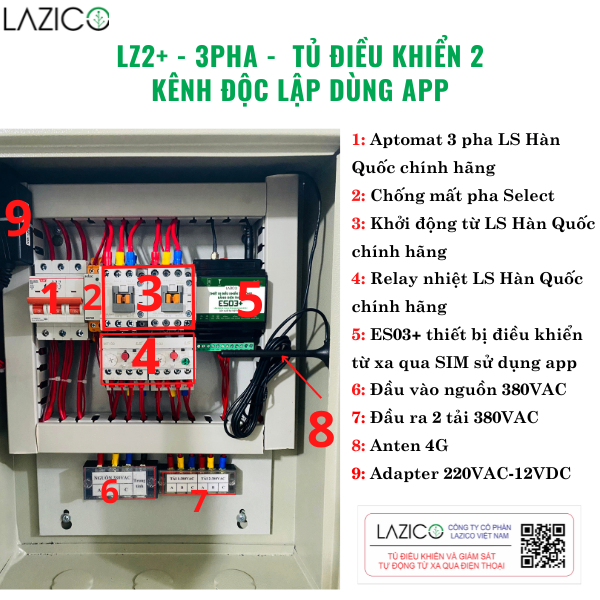 LZ2+3Pha- Tủ điều khiển từ xa qua điện thoại(có app) 2 thiết bị 3 pha công suất lớn