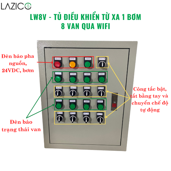 LW8V - Tủ điều khiển từ xa qua wifi 1 bơm 8 van điện từ