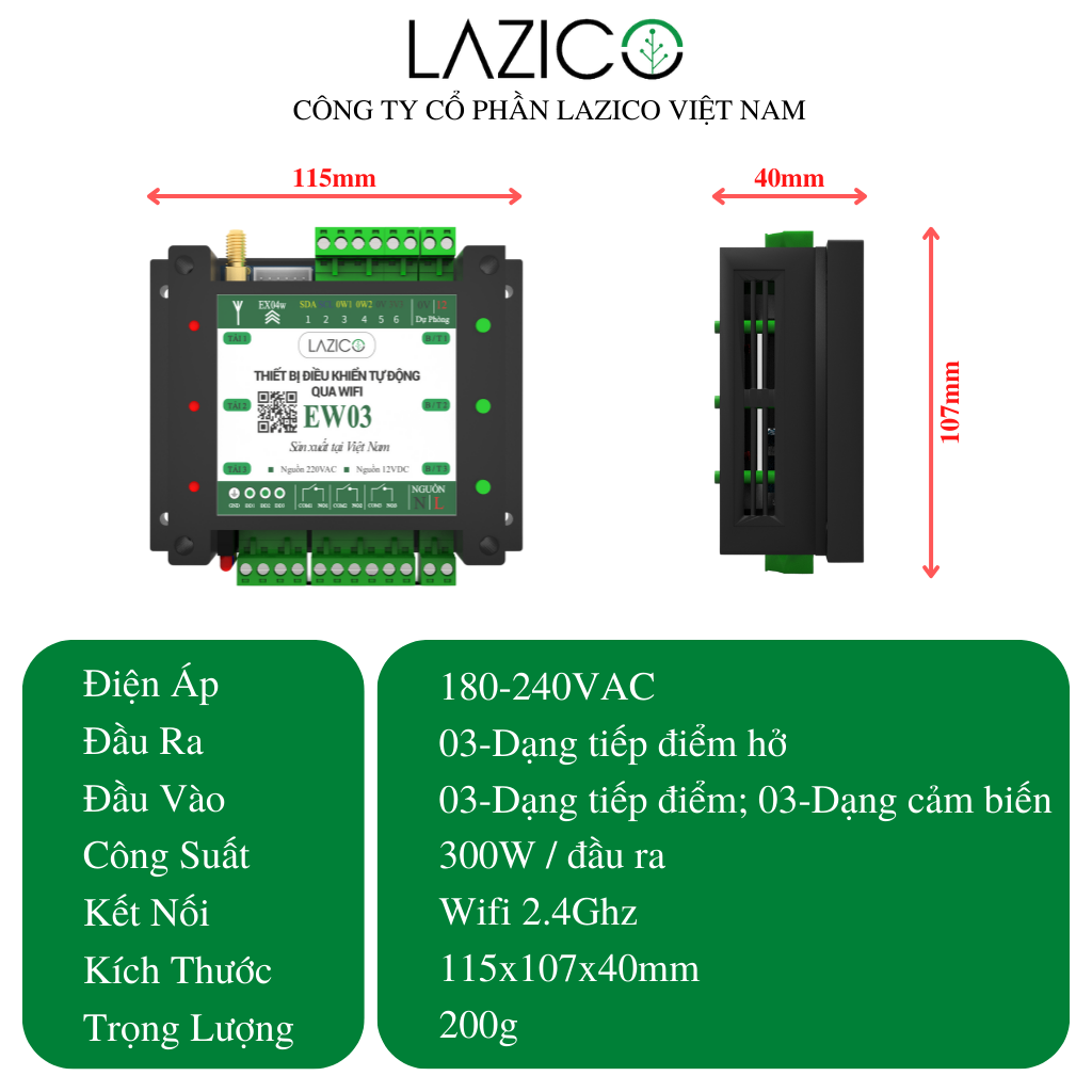 EW03_Bộ điều khiển và giám sát từ xa nhiệt độ, độ ẩm, sự cố qua Wifi 3 đầu ra