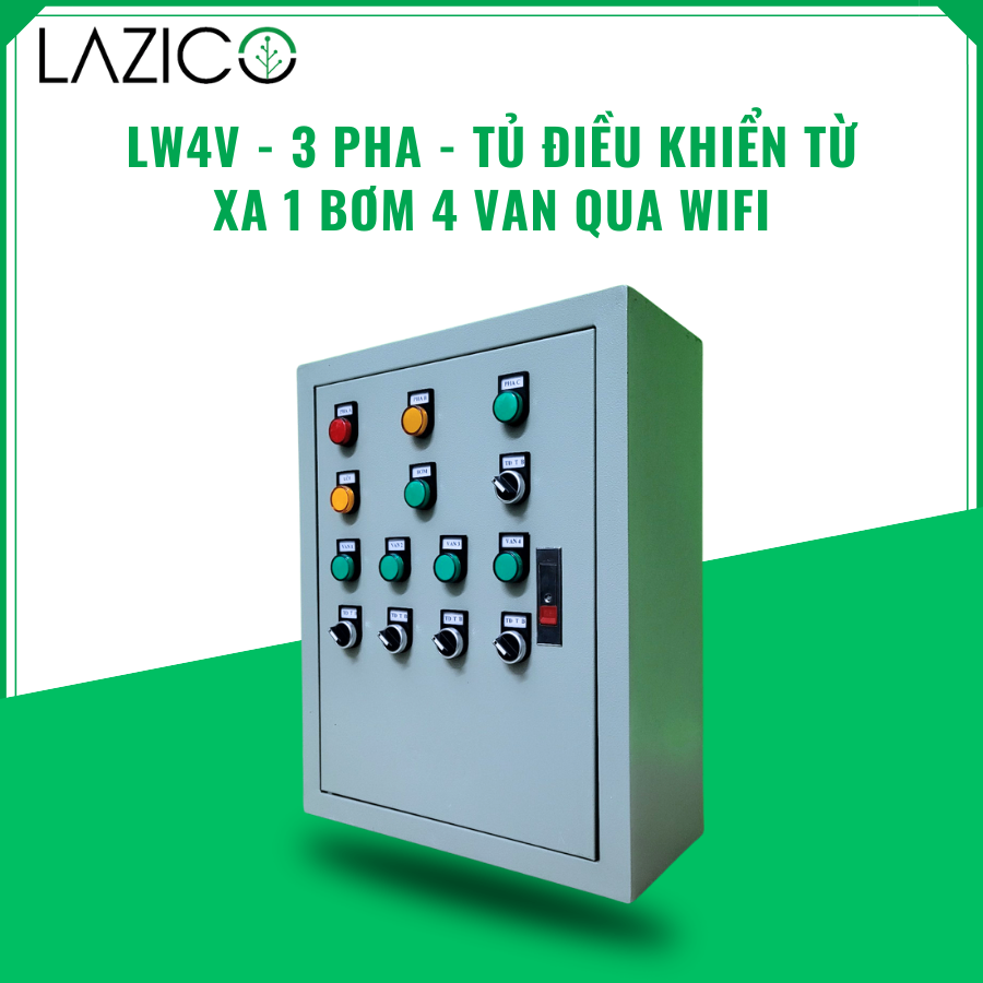 LW4V - 3 PHA - tủ điều khiển từ xa qua wifi 1 bơm 3 pha 4 van điện từ