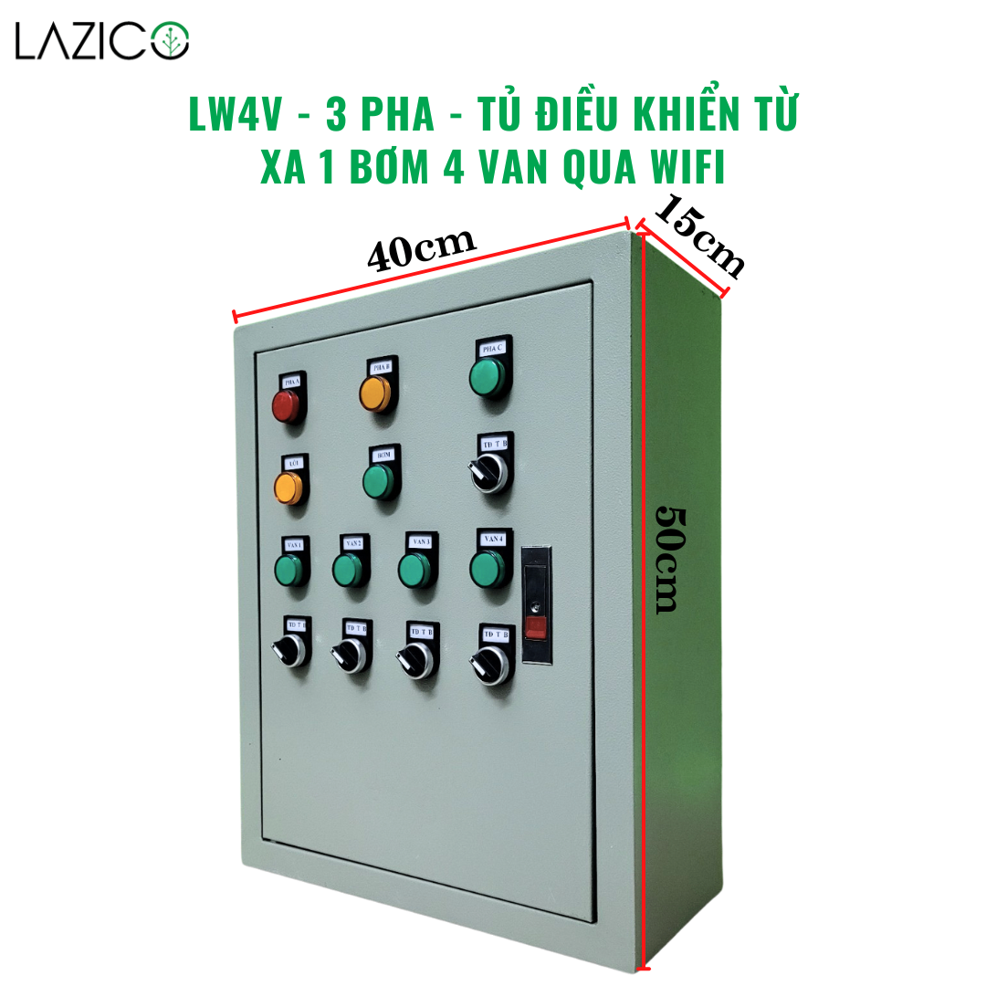 LW4V - 3 PHA - tủ điều khiển từ xa qua wifi 1 bơm 3 pha 4 van điện từ