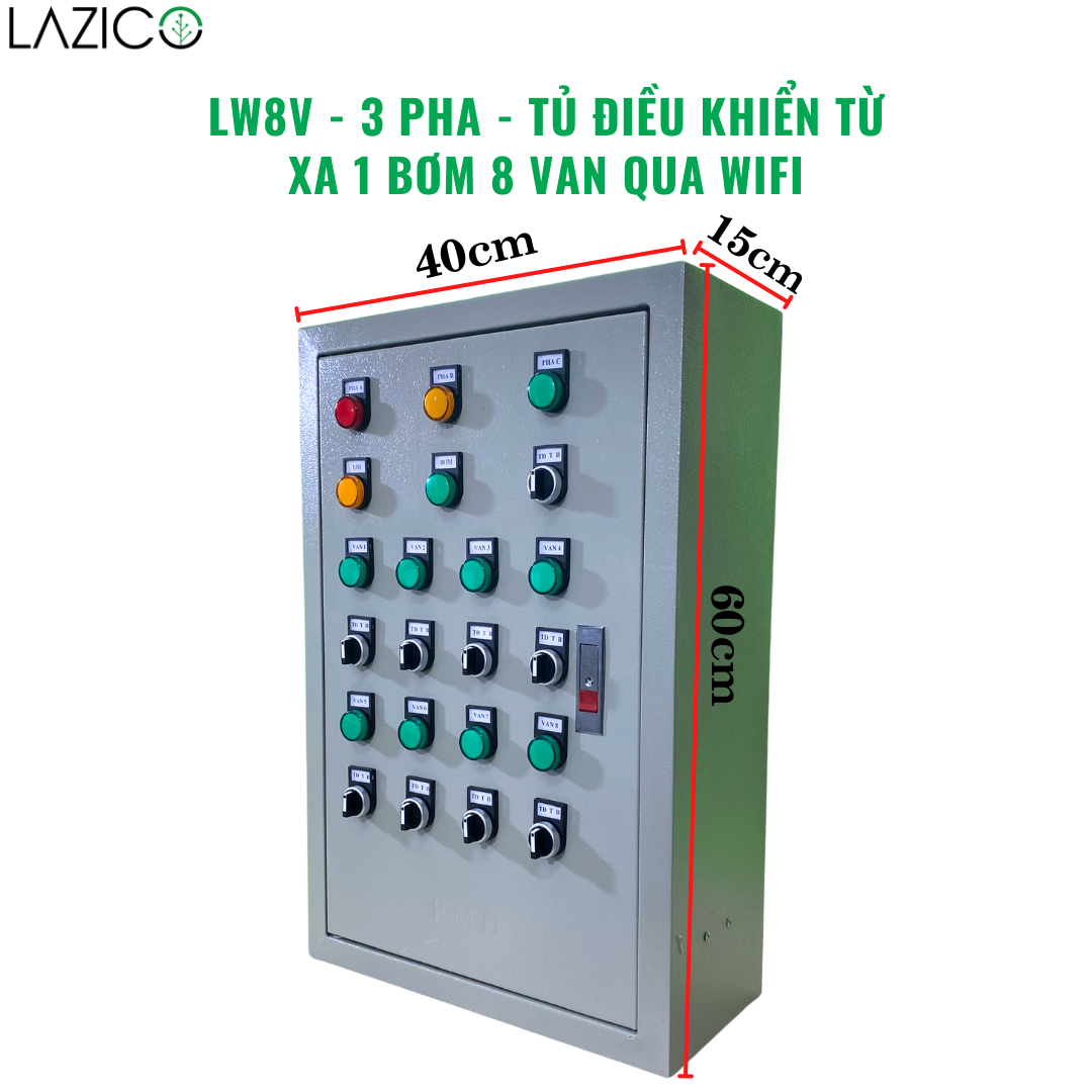 LW8V - 3 PHA - tủ điều khiển từ xa qua wifi 1 bơm 3 pha 8 van điện từ