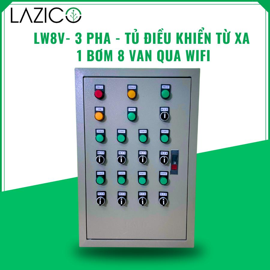 LW8V - 3 PHA - tủ điều khiển từ xa qua wifi 1 bơm 3 pha 8 van điện từ