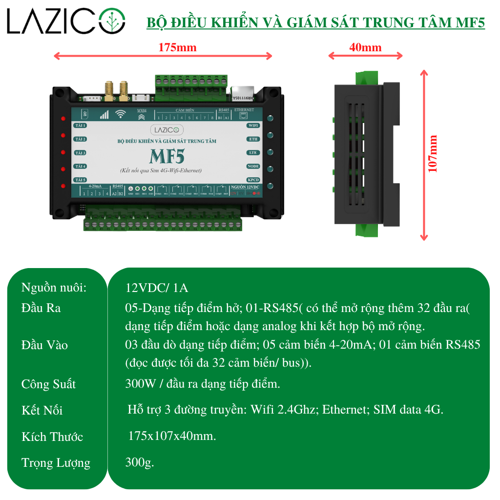 MF5 - Bộ điều khiển và giám sát từ xa qua WIFI, ETHERNET và 4G
