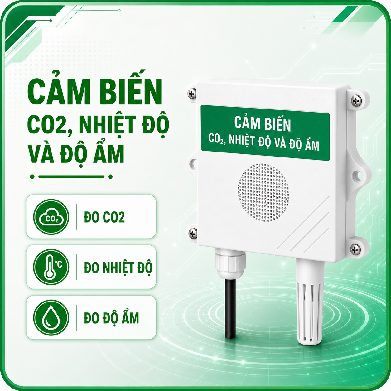 CẢM BIẾN ĐO NỒNG ĐỘ CO2. NHIỆT ĐỘ, ĐỘ ẨM RS485 MODBUS RTU-LAZICO