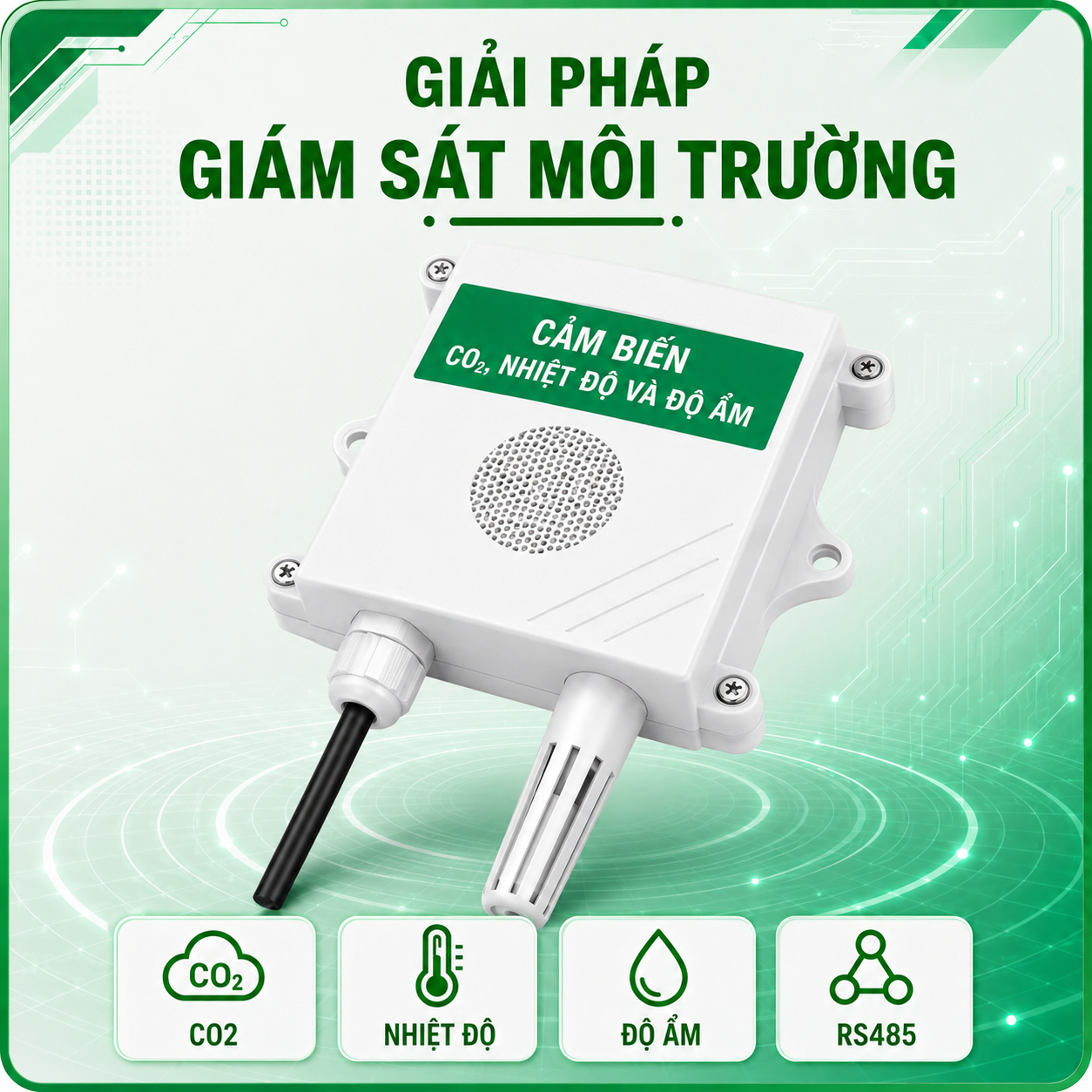 CẢM BIẾN ĐO NỒNG ĐỘ CO2. NHIỆT ĐỘ, ĐỘ ẨM RS485 MODBUS RTU-LAZICO