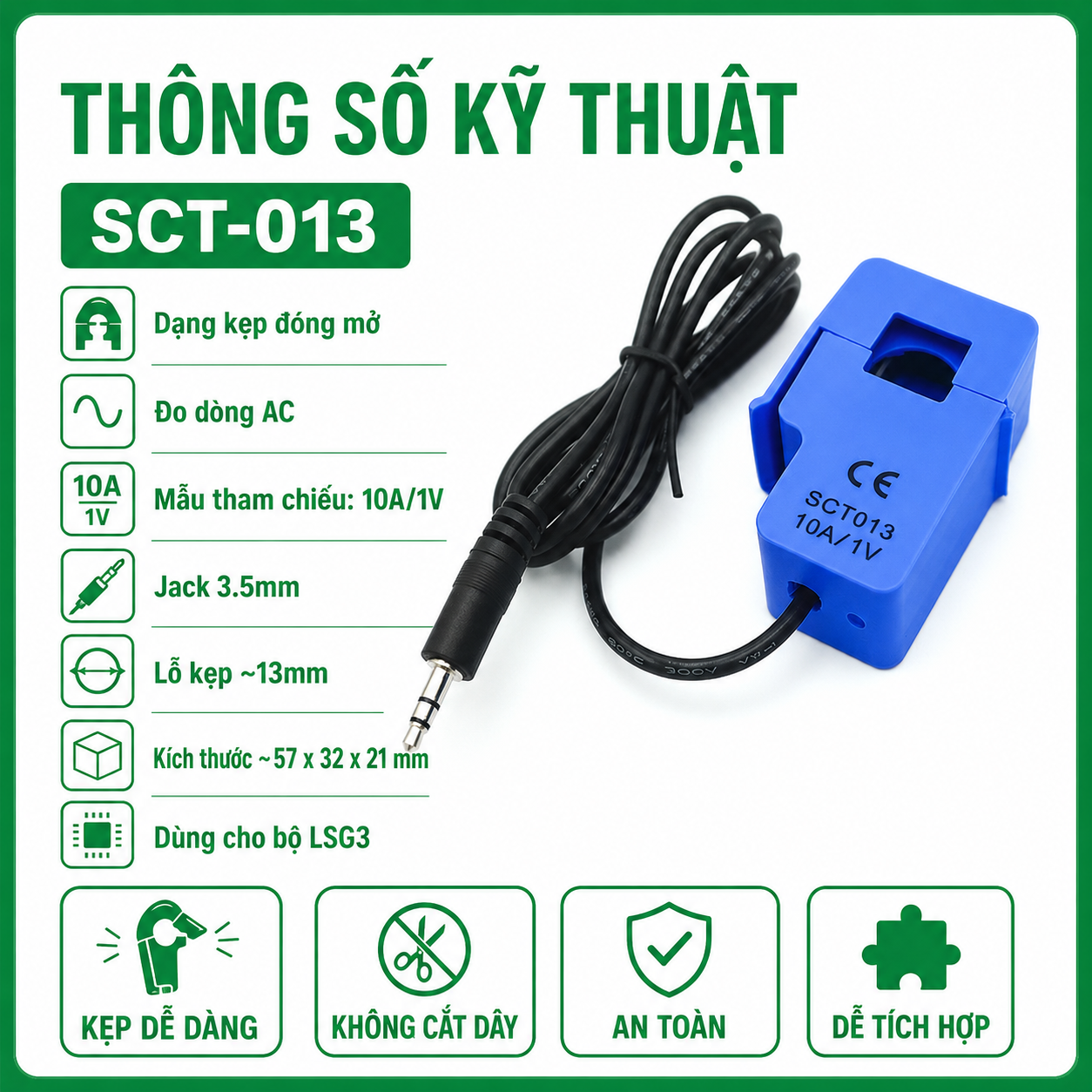 CẢM BIẾN DÒNG KẸP SCT -013 DÙNG CHO BỘ GIÁM SÁT TẢI LSG3 - LAZICO