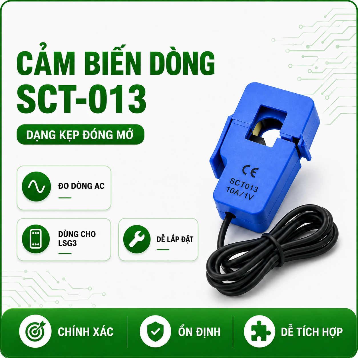 CẢM BIẾN DÒNG KẸP SCT -013 DÙNG CHO BỘ GIÁM SÁT TẢI LSG3 - LAZICO