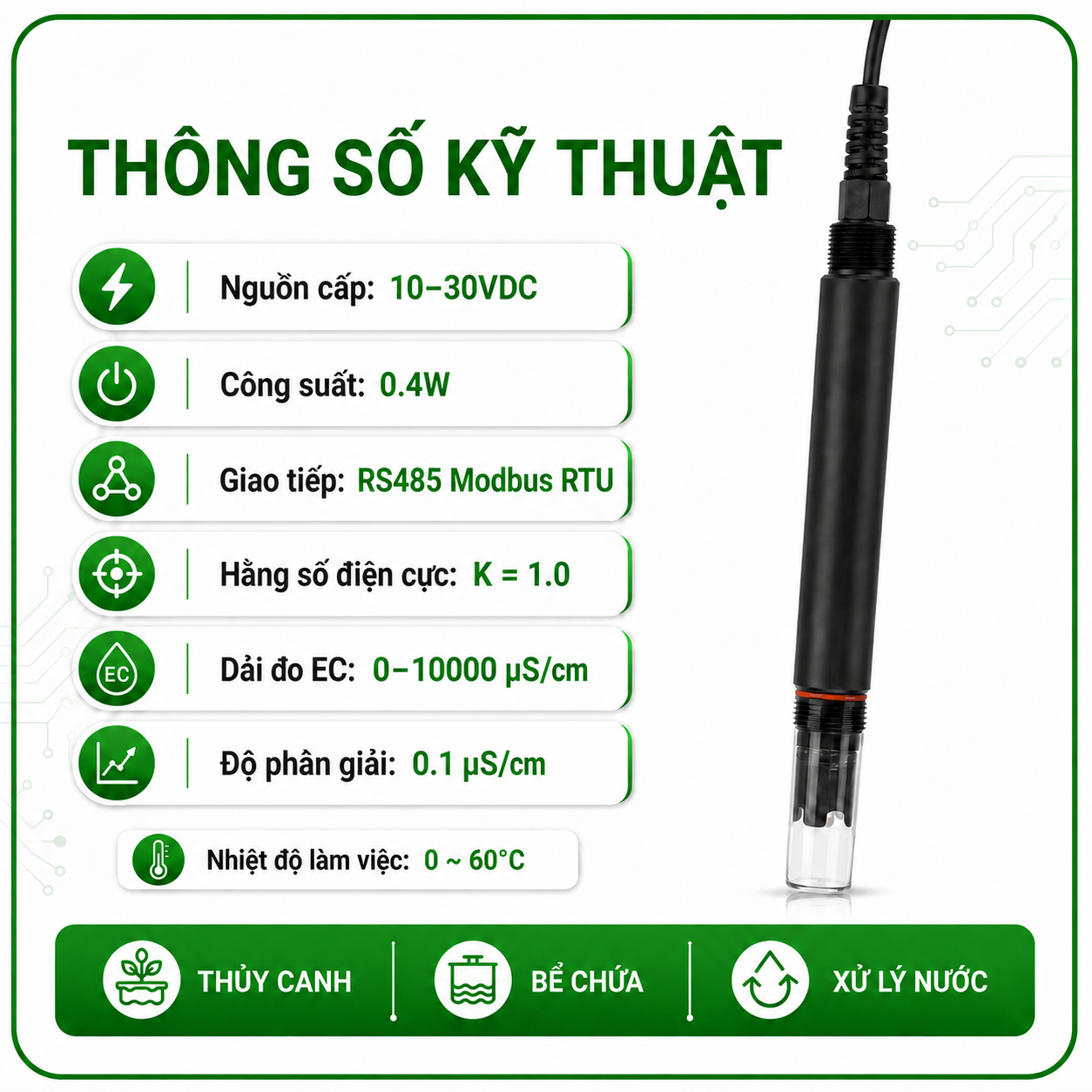 CẢM BIẾN EC DUNG DỊCH RS485 MODBUS RTU_LAZICO