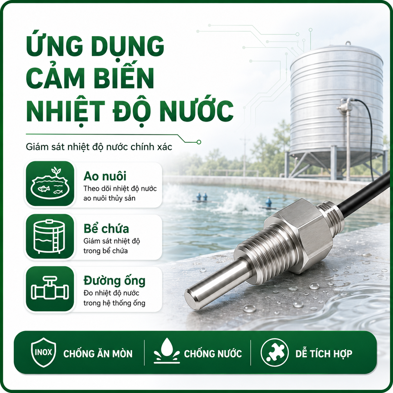 CẢM BIẾN NHIỆT ĐỘ NƯỚC RS485 MODBUS RTU ĐẦU DÒ PT100 INOX IP68-LAZICO
