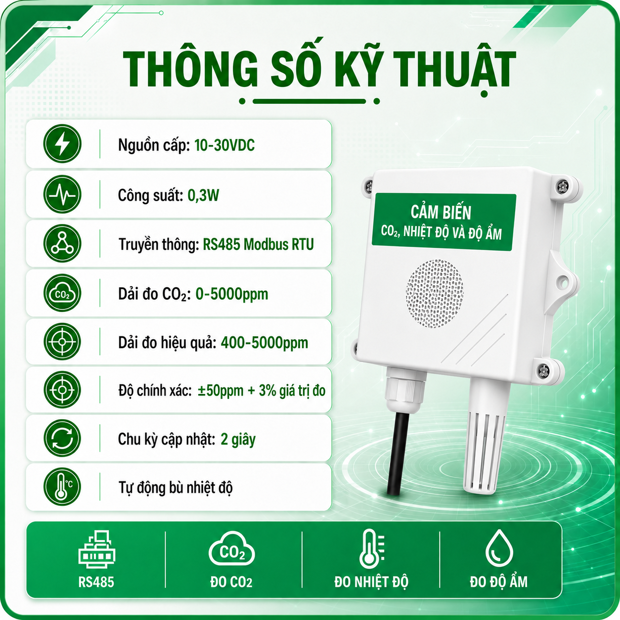 CẢM BIẾN NỒNG ĐỘ CO2 RS485 MODBUS RTU-LAZICO