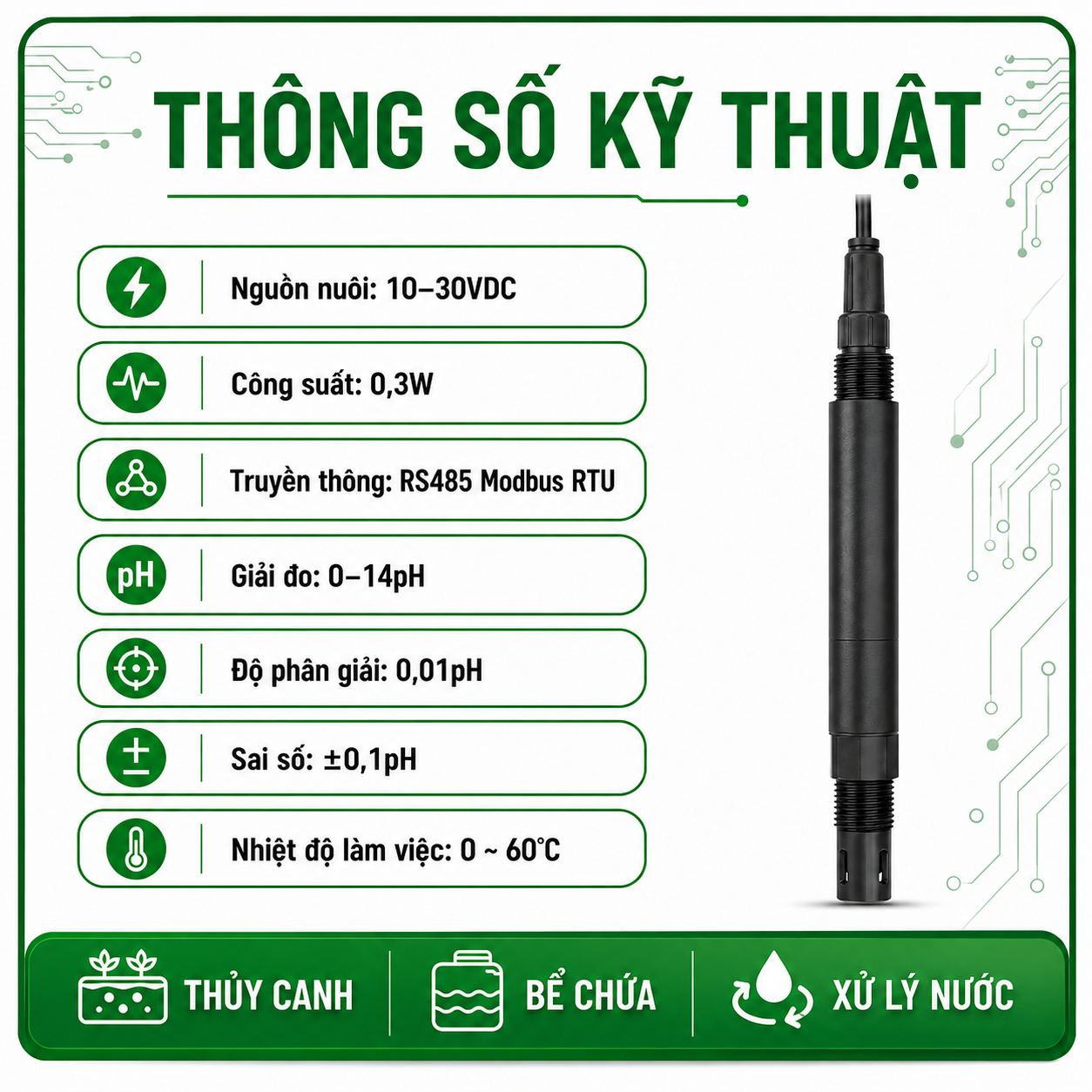 CẢM BIẾN PH DUNG DỊCH RS485 MODBUS RTU- LAZICO