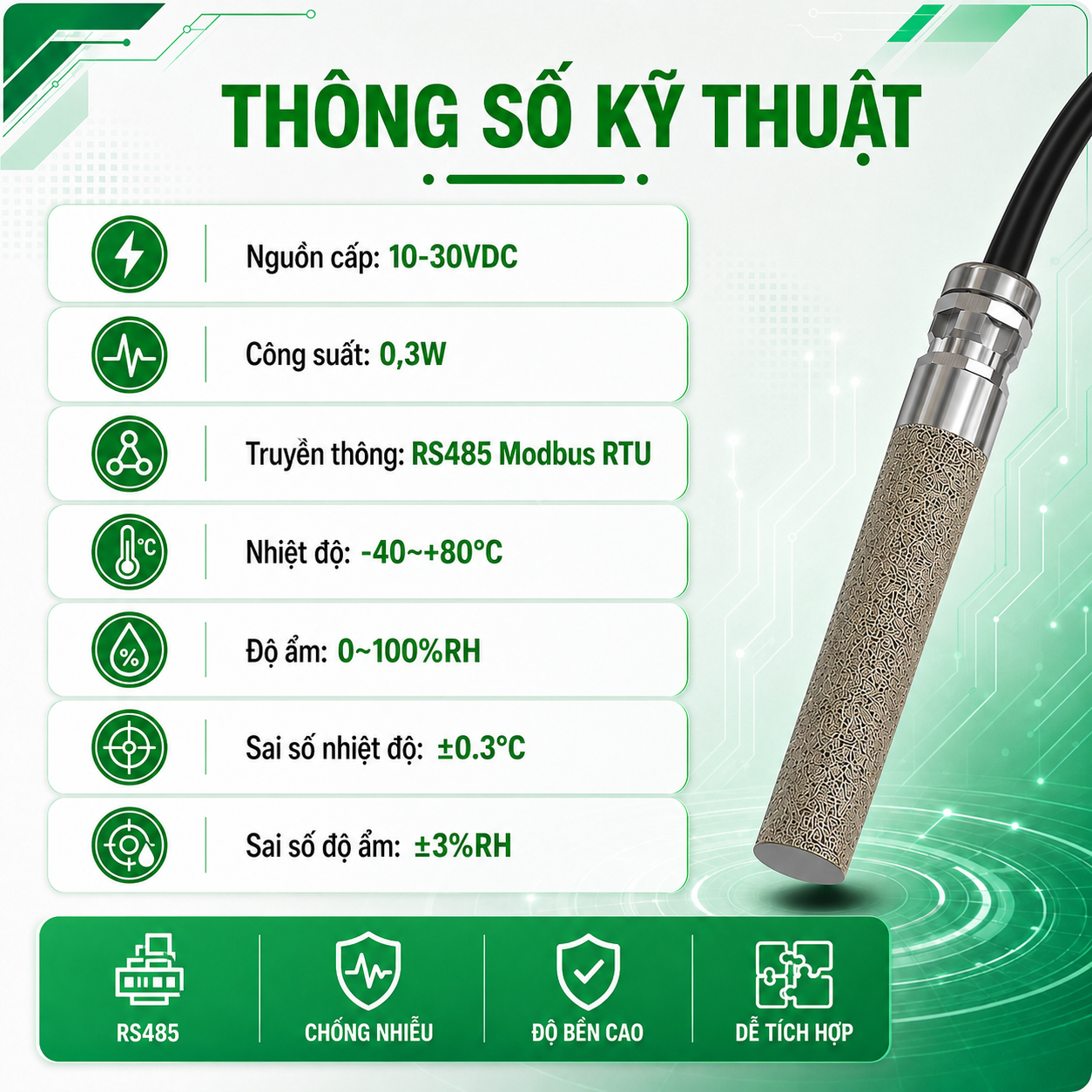 CẢM BIẾN NHIỆT ĐỘ, ĐỘ ẨM KHÔNG KHÍ MÔI TRƯỜNG BỤI CAO
