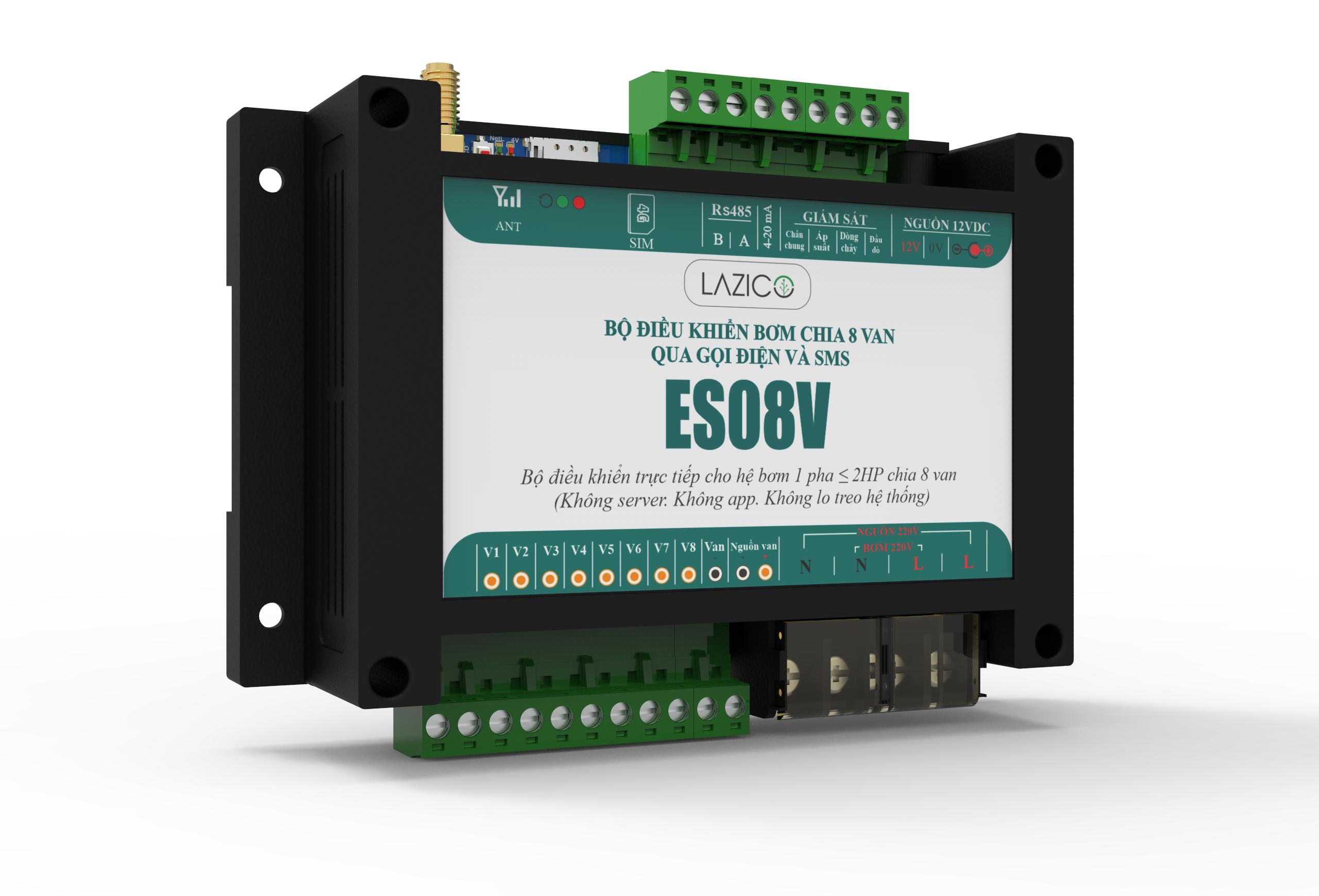 ES08V – Bộ điều khiển bơm chia 8 van qua SIM (Gọi điện & SMS)