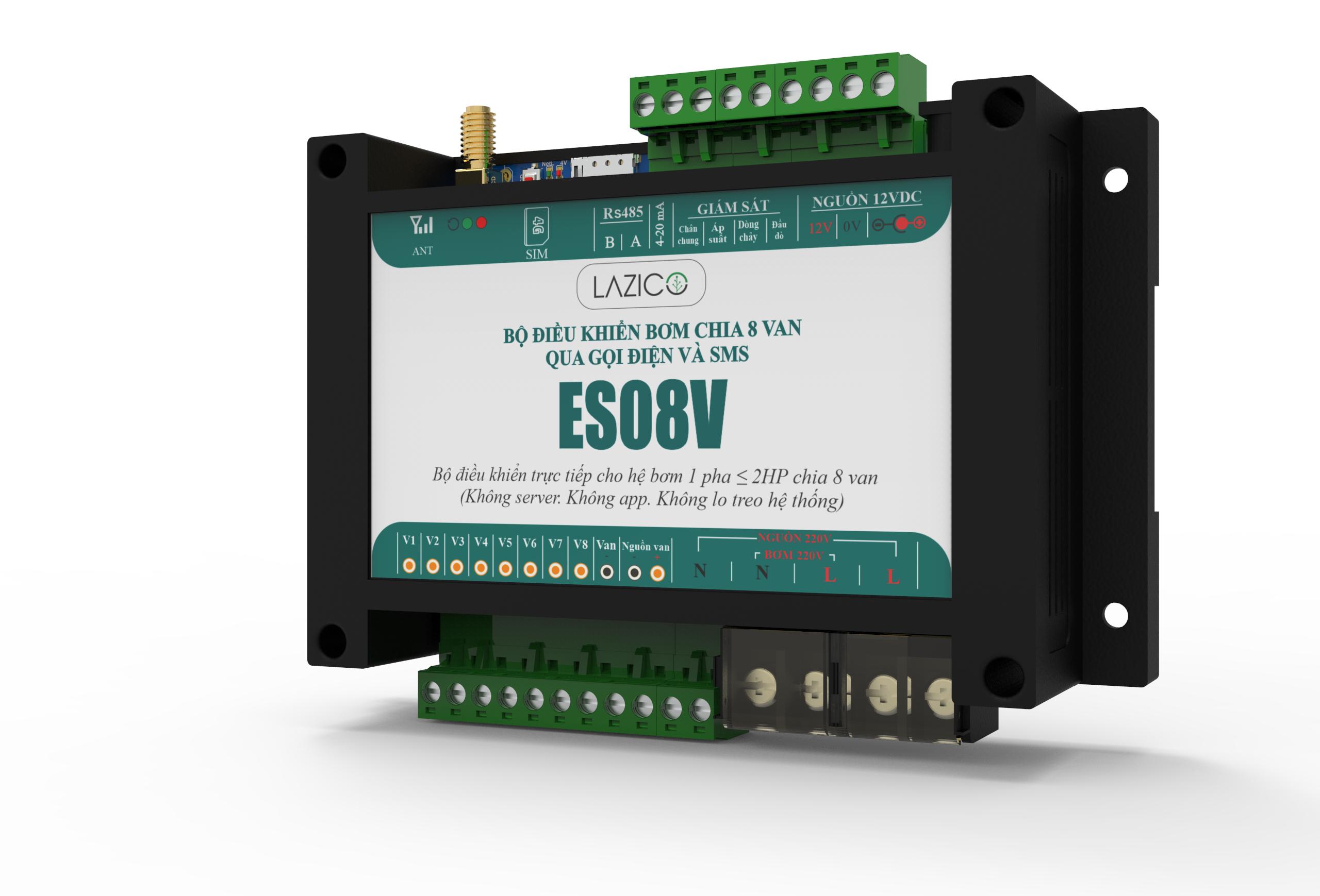 ES08V – Bộ điều khiển bơm chia 8 van qua SIM (Gọi điện & SMS)