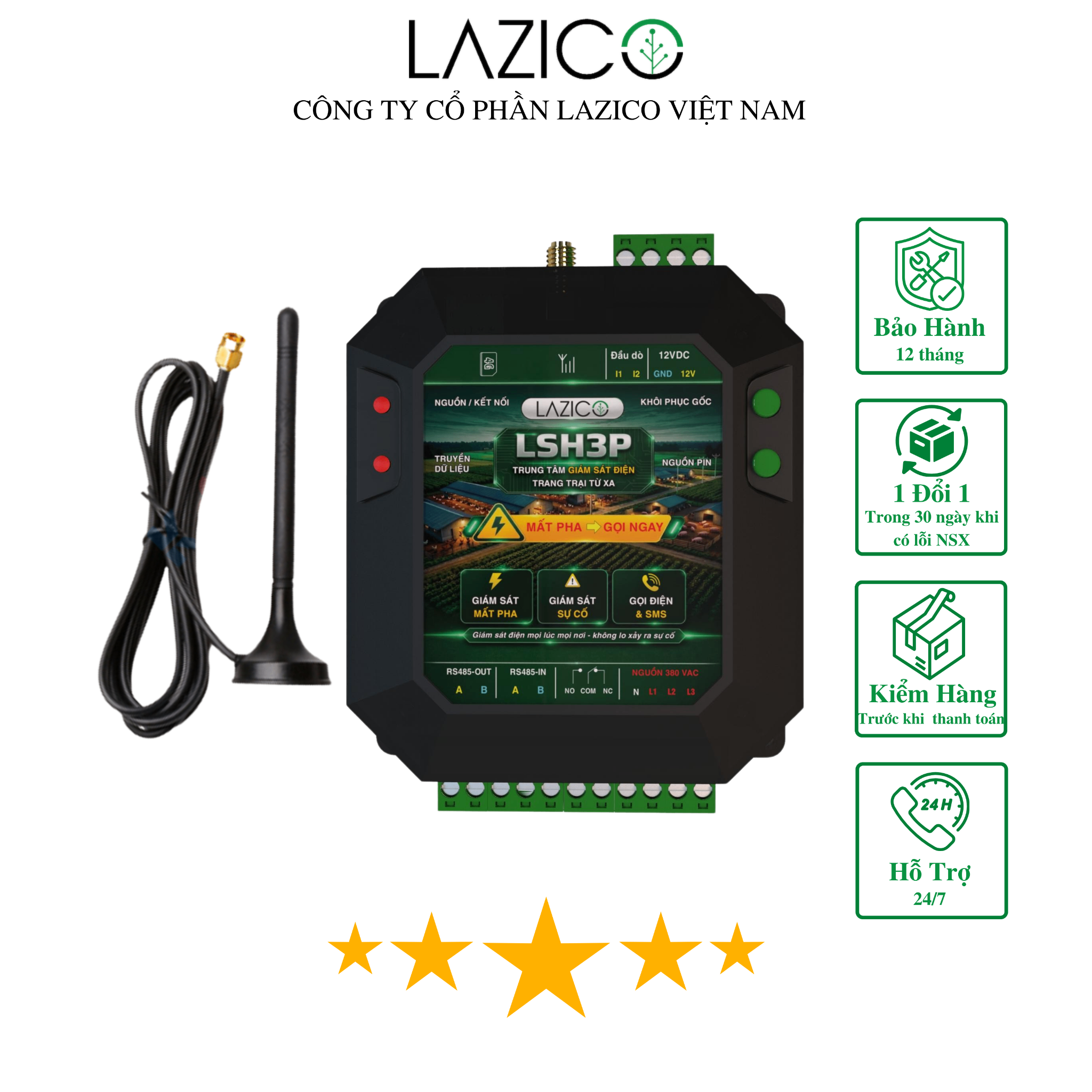 LSH3P – Bộ giám sát điện 3 pha trung tâm cho trang trại nhiều khu (mở rộng node RS485)